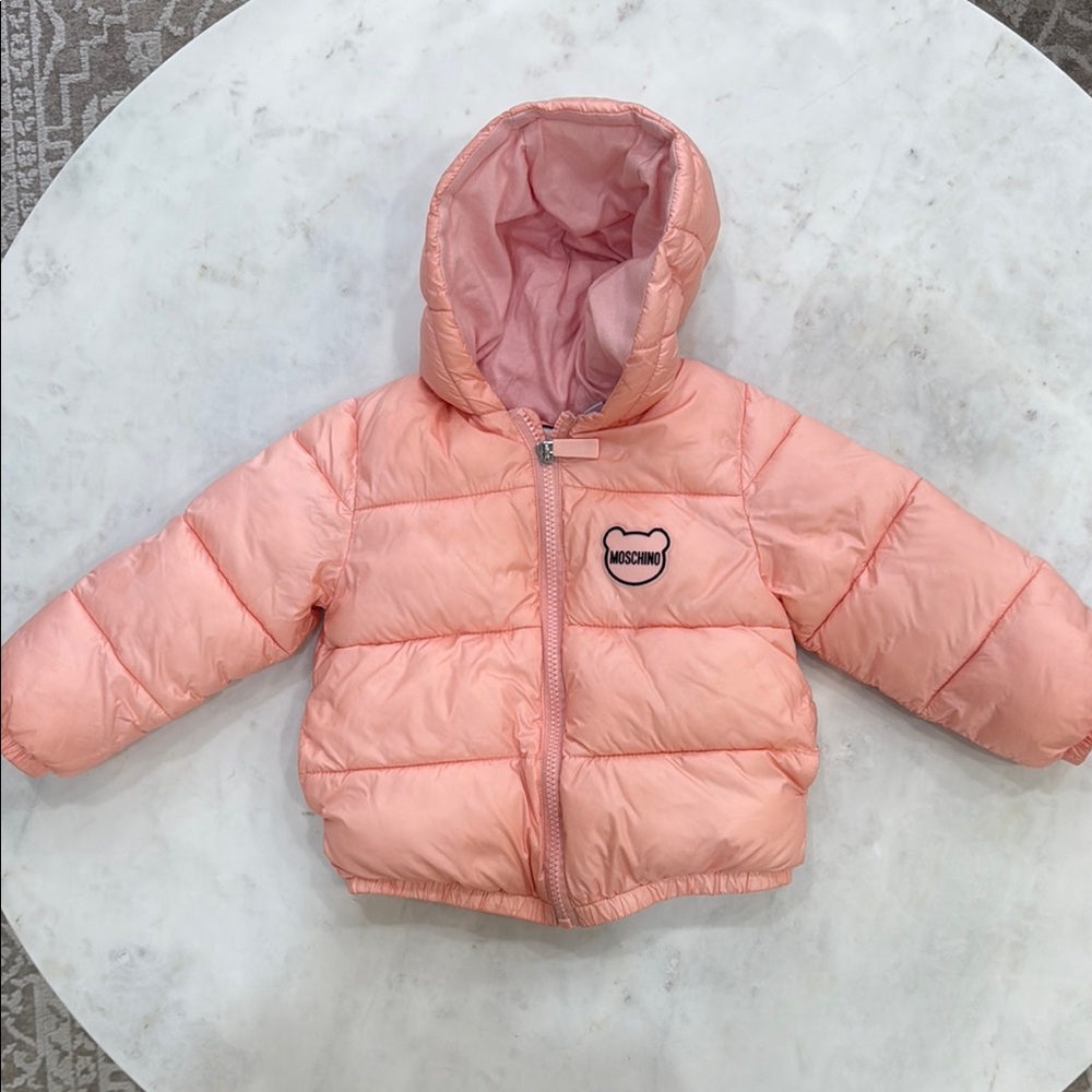 Moschino Baby Peach Puffer Jacket with Hood | 18-24 months